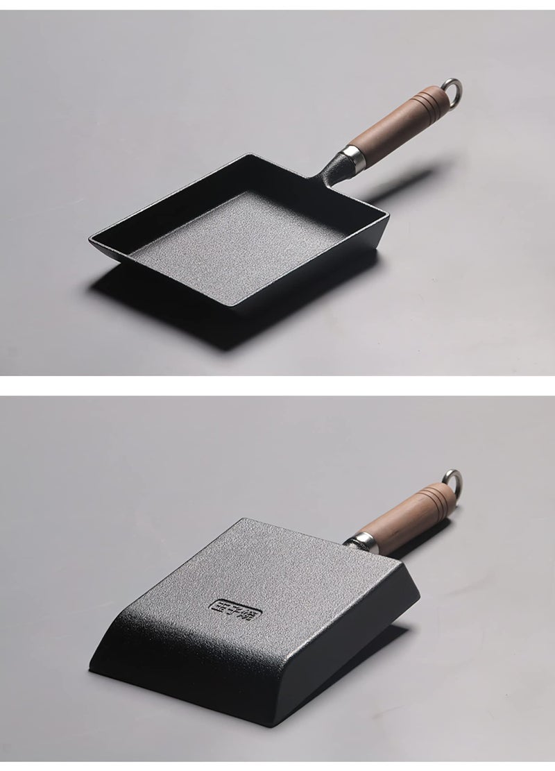 LI-GELISI Pre-Seasoned Cast Iron Tamagoyaki Pan - 9x7 Inch Japanese Rolled Omelet Pan, Non-Stick & Rust-Resistant, Ready to Use with Wood Handle, Works on All Stovetops, Camping & Kitchen - Image 4